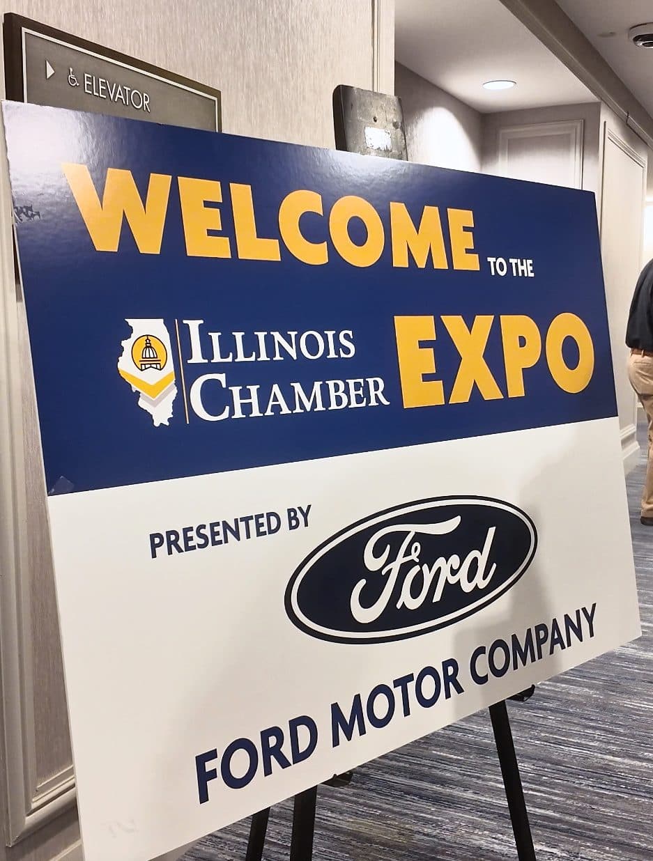 Welcome sign for the Illinois Chamber Expo, presented by Ford Motor Company.