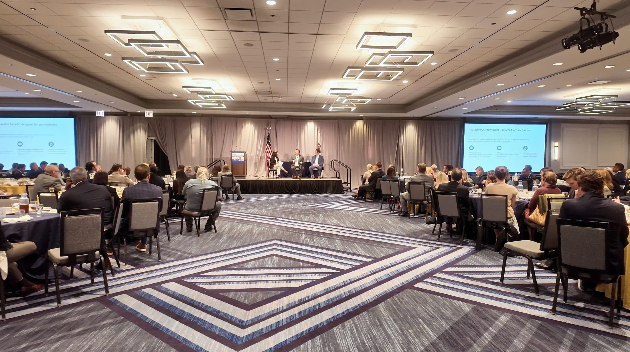 The full ballroom during the panel discussion.